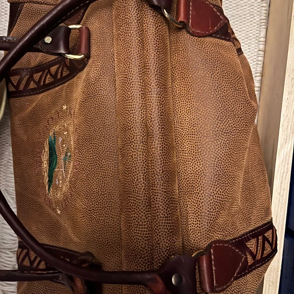 Vintage Leather Golf Duffel Bag with Embroidery